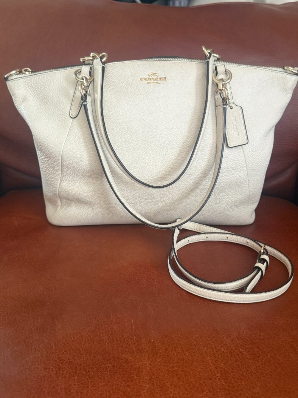 COACH Kelsey Large Pebbled Off -White Leather Shoulder Tote Bag - F36591